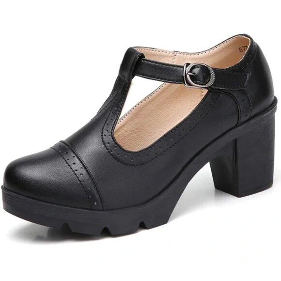 NWT Chunky T-Strap Platform Mid-Heel Mary Jane Dress Oxfords Size EU 41 - Picture 1 of 10
